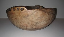 ANTIQUE TURN 18th GREAT LAKES ELM BURL BOWL RED PAINT ARTISTIC MUSEUM QUALITY picture