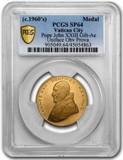 1960s ERA  SP-64 TRIAL POPE JOHN XXIII GILT MEDAL VATICAN CITY ISSUE PCGS GRADED picture