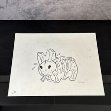 Frank Kozik SIGNED AUTOGRAPHED 11x14 DRAWN ORIGINAL ART Skeleton Labbit RARE picture