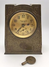 Tiffany Studios ~ BRONZE CLOCK & KEY ~ Greek Key Design #1121 Desk Clock picture
