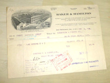 VINTAGE INVOICE BAKER & HAMILTON BRANNAN ST SAN FRANCISCO CA 1909 picture