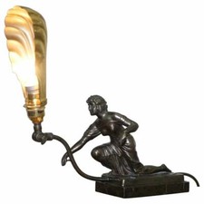 STUNNING ART DECO MARBLE & BRONZE STATUE ARTICULATED SHADE TABLE LAMP WALL LIGHT picture