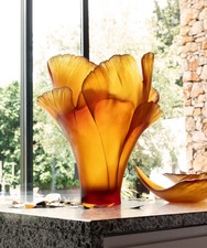 Daum France Ginkgo Magnum Vase Amber Crystal Pate de Verre 05107-3 Ltd Ed 99 New picture