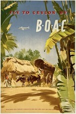 Original Vintage Poster FLY TO CEYLON BY BOAC Airline Travel SRI LANKA Linen picture