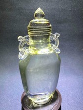 1.3LB Natural Citrine Quartz and blue needle grass double-ear peace bottle reiki picture