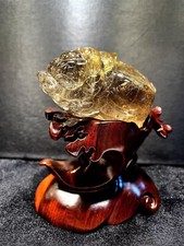1.3LB Top natural Rutilated quartz Dragon turtle crystal hand carved +stand picture