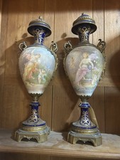 Pair Antique LargeFrench Sevres Porcelain Urns, Hand Painted,  1880 ,museum picture