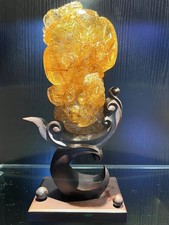 2.7LB top Natural gold Rutilated Crystal Quartz Mineral Specimen reiki+stand picture