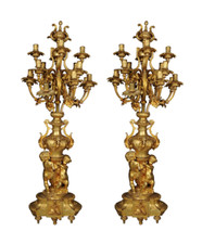 Pair (2X) Monumental Royal Candle Holders, Gilded Bronze, Louis XVI picture
