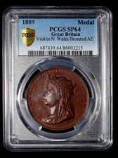 PCGS SP64 1889 Visit of Queen Victoria to North Wales Medal only 1 graded by PCG picture