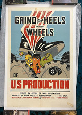 WWII WW2 Original War Poster Grind These Heels Home Front WPA Uncle Sam Product picture