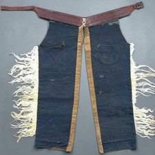 Antique George Lawrence Angora Wooly Leather Shotgun Chaps Oregon Cowboy Holster picture