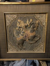 Vintage Burmese Kalaga Thai Framed Tapestry picture