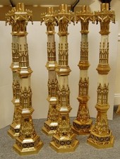 + Nice Set of 6 Ornate Gothic Altar Candlesticks with Marble Stems - 39