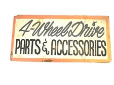 USED 1950'S WILLYS IHC WOOD DEALERSHIP SIGN FROM OAKLAND, CA 29 1/2