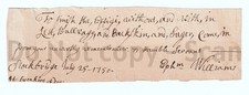 RARE Autograph Document Signed 1750 - Ephraim Williams Jr Died French Indian War picture