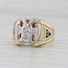 Vintage Diamond Masonic Scottish Rite Signet Ring 14k Gold Size 9.25-9.5 picture