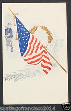 PATRIOTIC 659-Civil War Soldier Pack and Gun Bayonet AMERICAN FLAG c1910 Postca picture