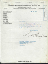 Hiram Bingham signed letter National Aeronautic Association