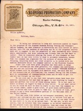 1897 - Klondike Promotion Co Placer GOLD MINING Machine RARE Letter head bill picture