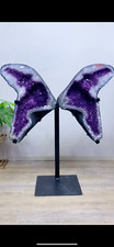 255LB TOP Natural Amethyst geode quartz crystal Butterfly Decoration+stand picture