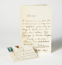 Jean-François MILLET - Signed autograph letter. The exhibition