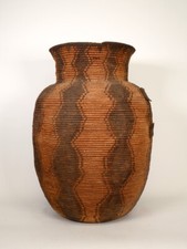 Extra Large Apache Basketry Olla - W/ Harness Leather Lugs - Apache War Period picture