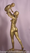 Antique Bronze Nude Lady With Baby Mother Happiness J. Boese Berlin picture