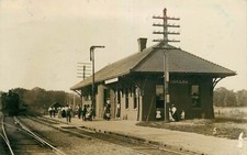 J E Luce Real Photo Postcard Railroad Depot, Tiskilwa, Illinois - used 1909 picture