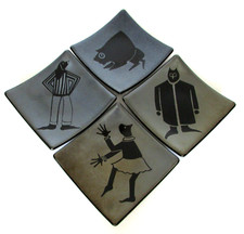 Rebecca Tobey Santa Fe Southwest Art Glass Hors D’oeuvre Plates Wall Decor 6