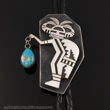 BEAUFORD DAWAHOYA - NATIVE AMERICAN HOPI SILVER & TURQUOISE BOLO TIE picture