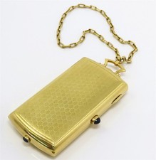NYJEWEL Vintage 18k Solid Gold Sapphire Compact Mirror With 18k Chain  picture