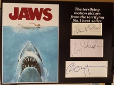 JAWS Signed 16x12 Photo Display ROBERT SHAW, ROY SCHEIDER, RICHARD DREYFUSS COA picture