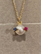 Tasaki K18 Pearl Bug Charm Ruby Sapphire Holiday Jewelry Used picture