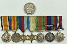 British World War 1 & 2 MINIATURE 7 Medal Set incl. Canada 1939-1945 Maple Leaf picture