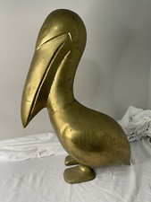 Rare Vintage Large Heavy Brass Pelican Sculpture ~ 12”Long X 19”High X 9”Wide picture
