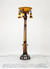 Vintage Art Nouveau / Art Deco Torchiere Floor Lamp Blown Glass Wrought Iron picture