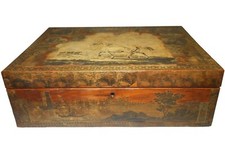 MID-LATE 19TH C AMERICAN FOLK ART ANTIQUE SCHOOLGIRL DECOUPAGE DECORATED WDN BOX picture