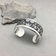 Beauford Dawahoya Native American Hopi Kokopelli Cuff Bracelet Sterling Silver picture