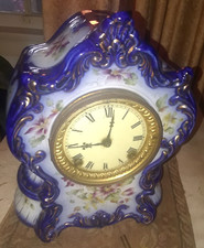 ANTQ Ansonia NY Porcelain Cobalt Mantle Clock◇RARE Winnepeg HP Gilt Case◇Key A+ picture