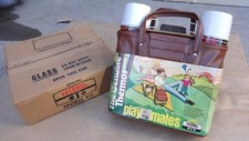 NOS 1970's THERMOS PLAYMATES PICNIC SET RED PLAID Original Vintage Sports Kit picture