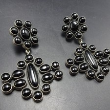 Magnificent FEDERICO JIMENEZ Sterling Silver BLACK ONYX Cluster Dangle EARRINGS picture
