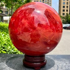 Large Red Smelted Crystal Ball Sphere Polished Quartz Glass Feng Shui Decor picture