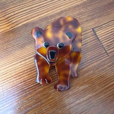 Lea Stein Paris Bear Brooch Vintage Cellulose Jewelry Brown Amber picture