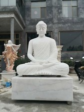 LARGE CARVED MARBLE SEATED ESTATE MALE BUDDHA - MB32 picture