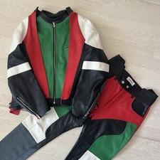Rare Ambush Leather Riders Jacket Pants Cowhide Setup Size 2 Red Green 12111981 picture