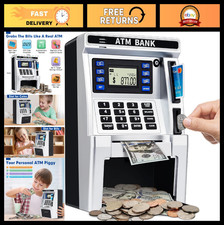 Kids ATM Piggy Bank with Debit Card, Coin Recognition, Bill Feeder, Savings Safe picture