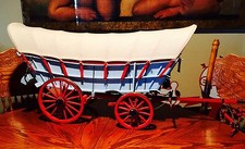 VINTAGE WESTERN  SCALE COVERED WAGON  ART  COWBOY HORSE DRAWN picture
