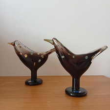 Iittala Oiva Toikka Bird Songthrush Pair Set Nuutajarvi Vintage Glass Rare picture