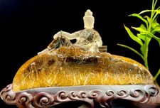 4.3LB Top Museum level Natural golden rutile Quartz Guanying pusa statue+ba picture